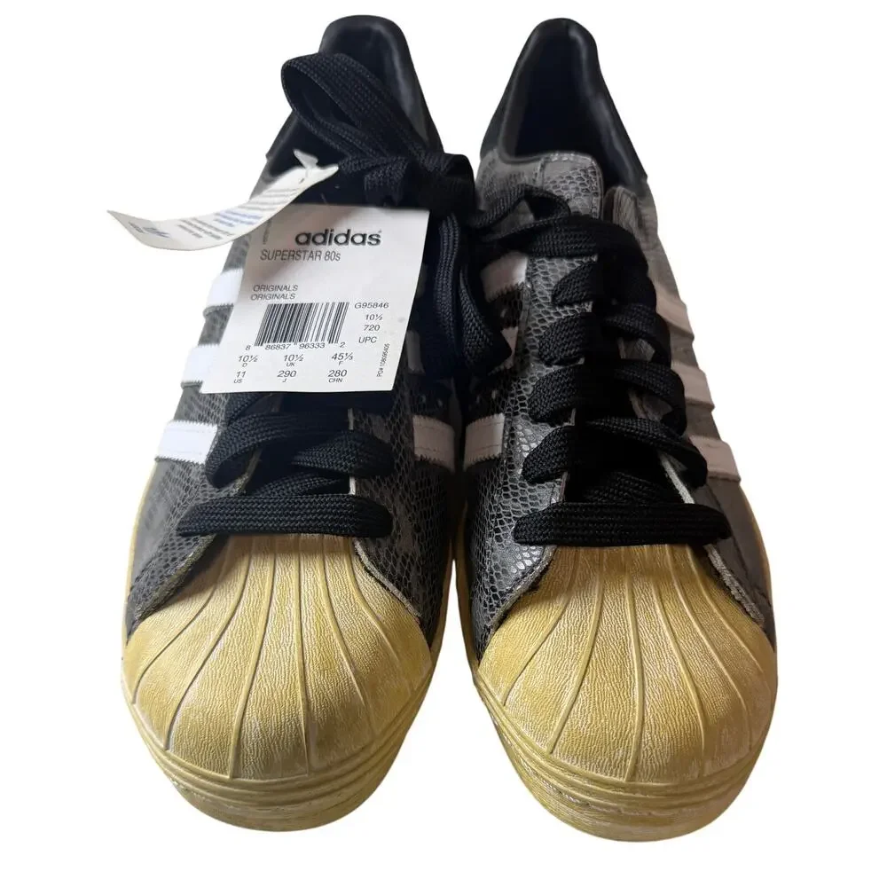 Adidas Superstar 80s Snake Skin Black White Gold Shell Toe Mens Size 11 New - Picture 2 of 11